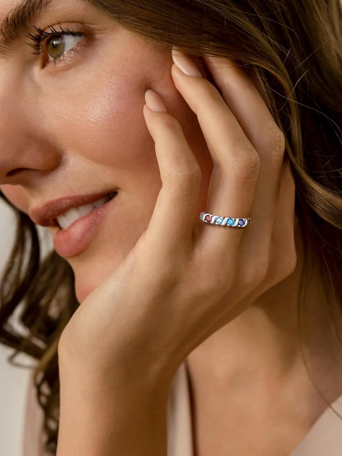 Sterling Silver Personalized Mothers Ring with 4 Birthstones for Mom Engraved Name Ring for Women Promise Rings for Her Custom Family Ring for Wife Grandmother Jewelry Gifts : Clothing, Shoes & Jewelry