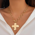 Hammered Cross" Statement Link Necklace: Bold Style Meets Timeless Symbolism