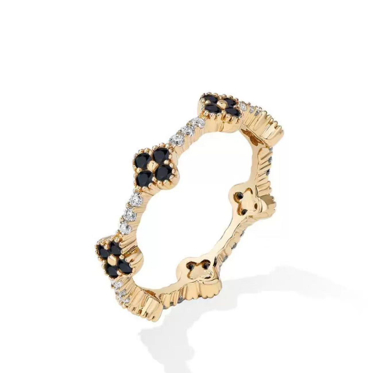 Four-Leaf Clover Black & White Diamond Statement Ring: Luck Meets Luxury