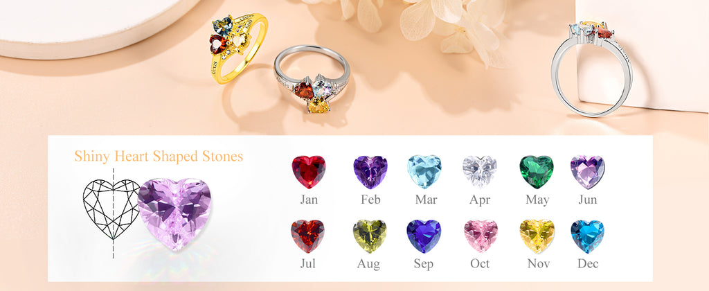 Personalized Family Ring with 3 Birthstones Customized 925 Sterling Silver Ring with Names Crystal AAA+ Cubic Zirconia Stones Jewelry Elegant Finger Decoration for Women : Clothing, Shoes & Jewelry