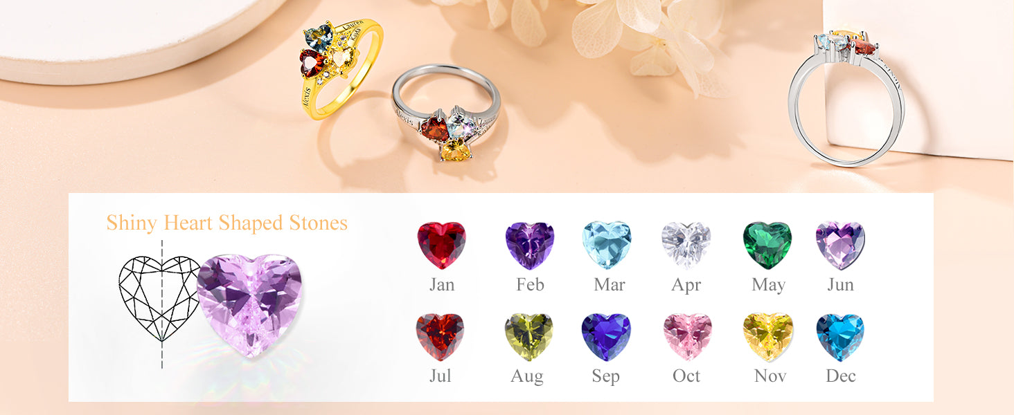 Personalized Family Ring with 3 Birthstones Customized 925 Sterling Silver Ring with Names Crystal AAA+ Cubic Zirconia Stones Jewelry Elegant Finger Decoration for Women : Clothing, Shoes & Jewelry