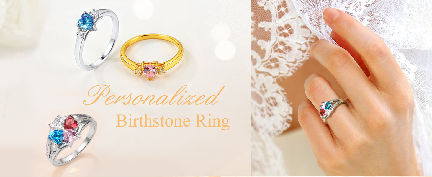 Personalized Family Ring with 3 Birthstones Customized 925 Sterling Silver Ring with Names Crystal AAA+ Cubic Zirconia Stones Jewelry Elegant Finger Decoration for Women : Clothing, Shoes & Jewelry