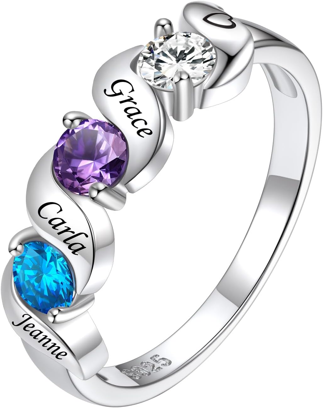 Sterling Silver Personalized Mothers Ring with 4 Birthstones for Mom Engraved Name Ring for Women Promise Rings for Her Custom Family Ring for Wife Grandmother Jewelry Gifts : Clothing, Shoes & Jewelry