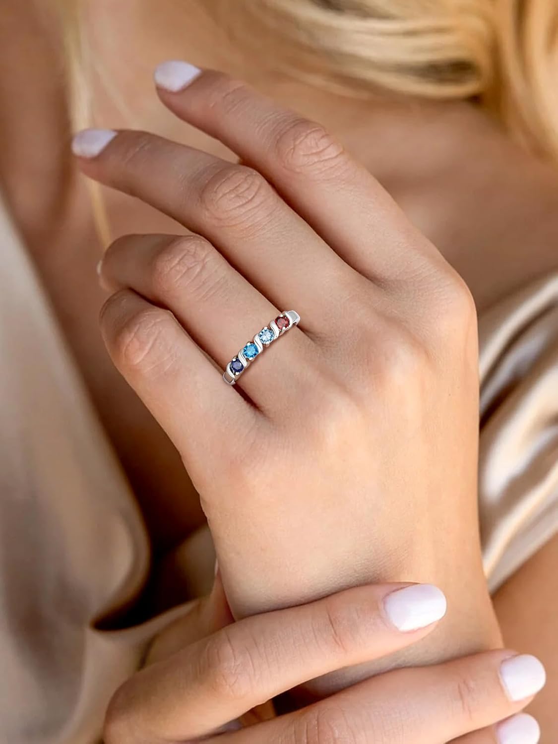 Sterling Silver Personalized Mothers Ring with 4 Birthstones for Mom Engraved Name Ring for Women Promise Rings for Her Custom Family Ring for Wife Grandmother Jewelry Gifts : Clothing, Shoes & Jewelry