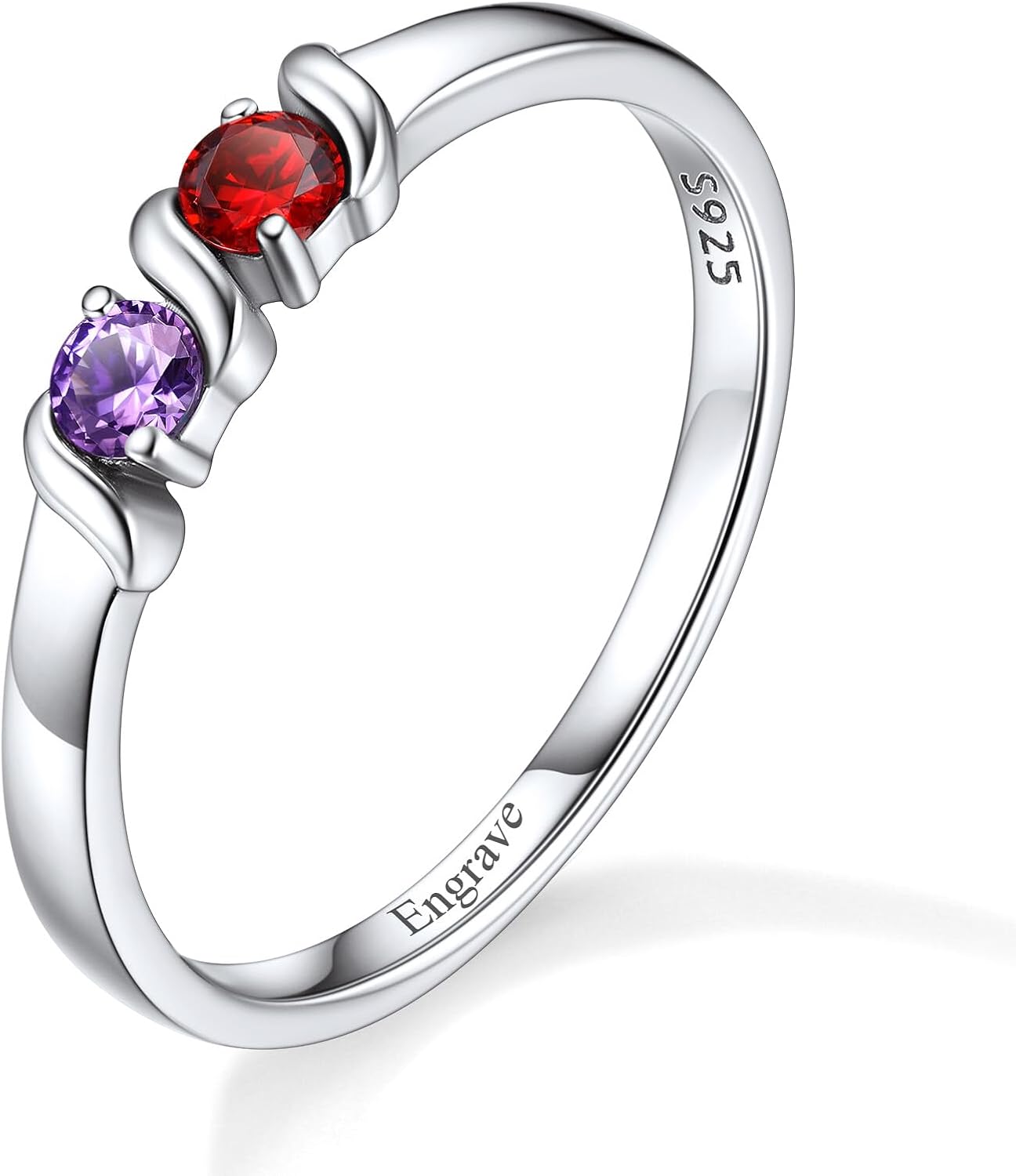 Sterling Silver Personalized Mothers Ring with 4 Birthstones for Mom Engraved Name Ring for Women Promise Rings for Her Custom Family Ring for Wife Grandmother Jewelry Gifts : Clothing, Shoes & Jewelry