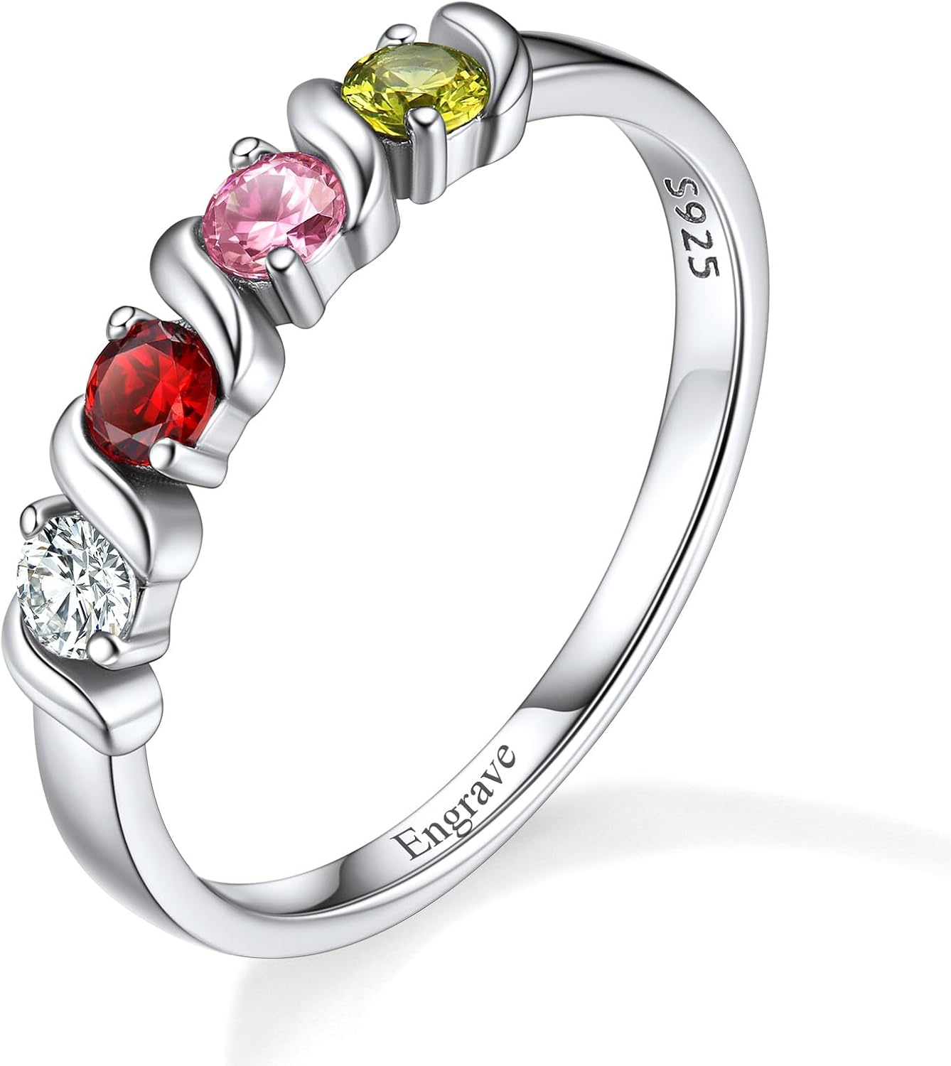 Sterling Silver Personalized Mothers Ring with 4 Birthstones for Mom Engraved Name Ring for Women Promise Rings for Her Custom Family Ring for Wife Grandmother Jewelry Gifts : Clothing, Shoes & Jewelry
