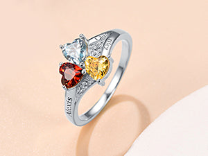 Personalized Family Ring with 3 Birthstones Customized 925 Sterling Silver Ring with Names Crystal AAA+ Cubic Zirconia Stones Jewelry Elegant Finger Decoration for Women : Clothing, Shoes & Jewelry