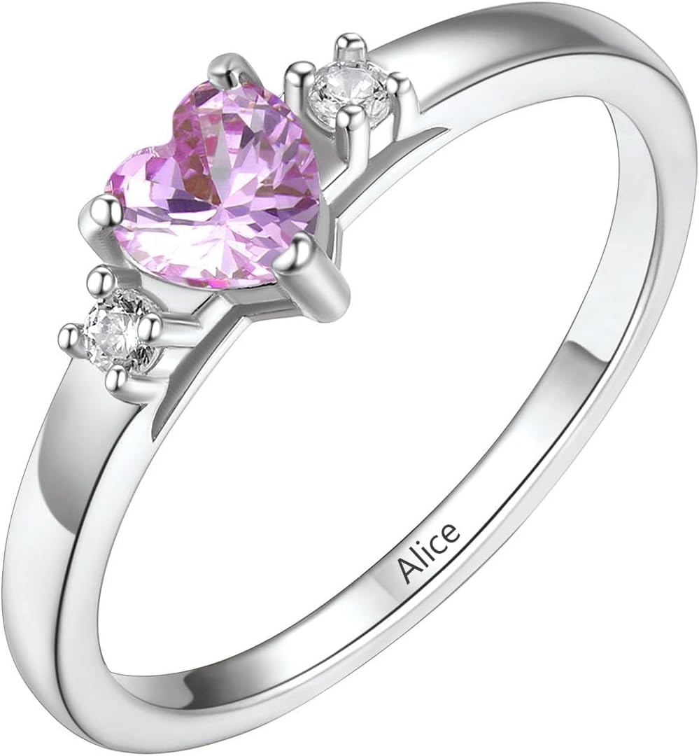 Personalized Family Ring with 3 Birthstones Customized 925 Sterling Silver Ring with Names Crystal AAA+ Cubic Zirconia Stones Jewelry Elegant Finger Decoration for Women : Clothing, Shoes & Jewelry