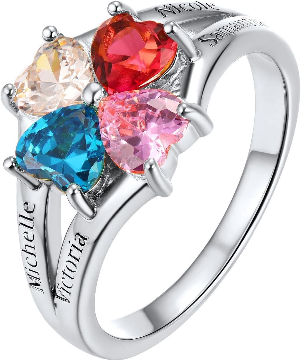 Personalized Family Ring with 3 Birthstones Customized 925 Sterling Silver Ring with Names Crystal AAA+ Cubic Zirconia Stones Jewelry Elegant Finger Decoration for Women : Clothing, Shoes & Jewelry