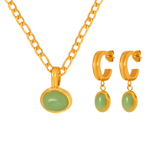 Product: Minimalist Gold-Tone & Sage Stone Jewelry Set