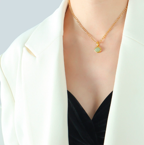 Product: Minimalist Gold-Tone & Sage Stone Jewelry Set