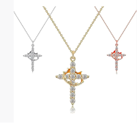 Regal Cross & Crown Pendant Necklace – Timeless Elegance Redefined
