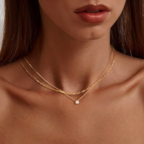 Dual-Layer Solitaire Pendant Necklace – Effortless Glam for Every Vibe