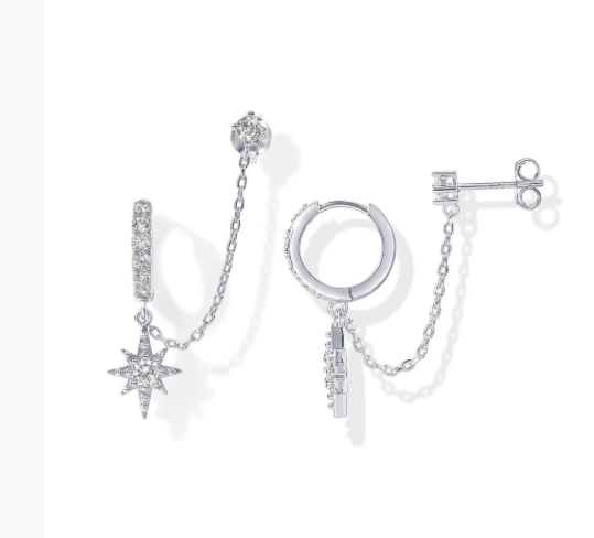 Asymmetric Star & Bar Chain Earrings – Edgy Glam for Bold Stylists