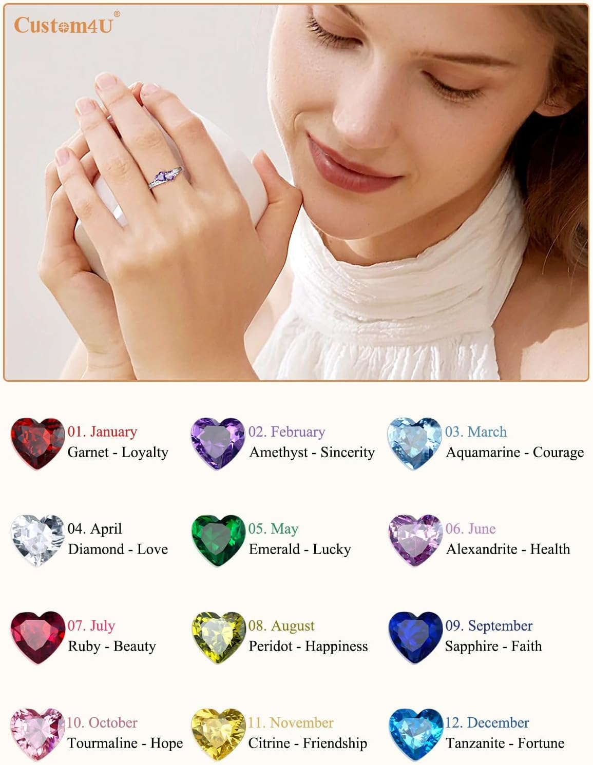 Personalized Family Ring with 3 Birthstones Customized 925 Sterling Silver Ring with Names Crystal AAA+ Cubic Zirconia Stones Jewelry Elegant Finger Decoration for Women : Clothing, Shoes & Jewelry