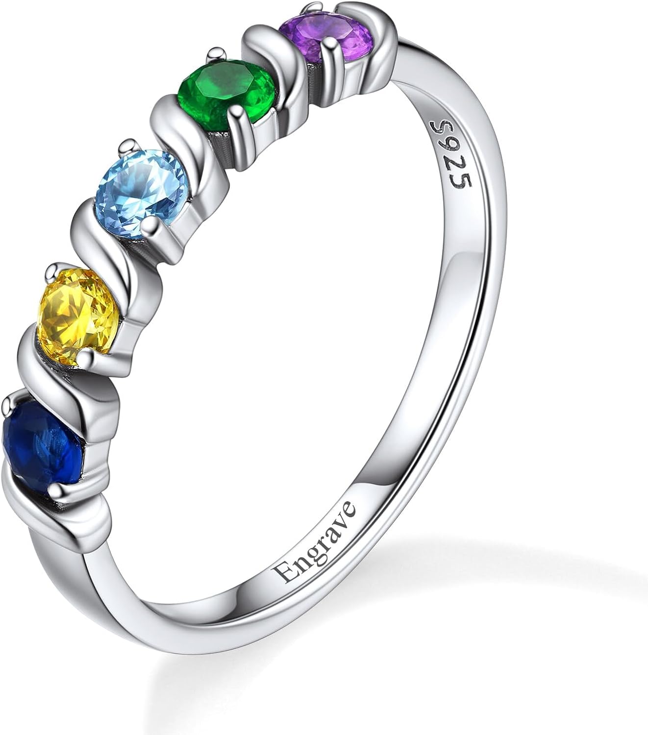 Sterling Silver Personalized Mothers Ring with 4 Birthstones for Mom Engraved Name Ring for Women Promise Rings for Her Custom Family Ring for Wife Grandmother Jewelry Gifts : Clothing, Shoes & Jewelry