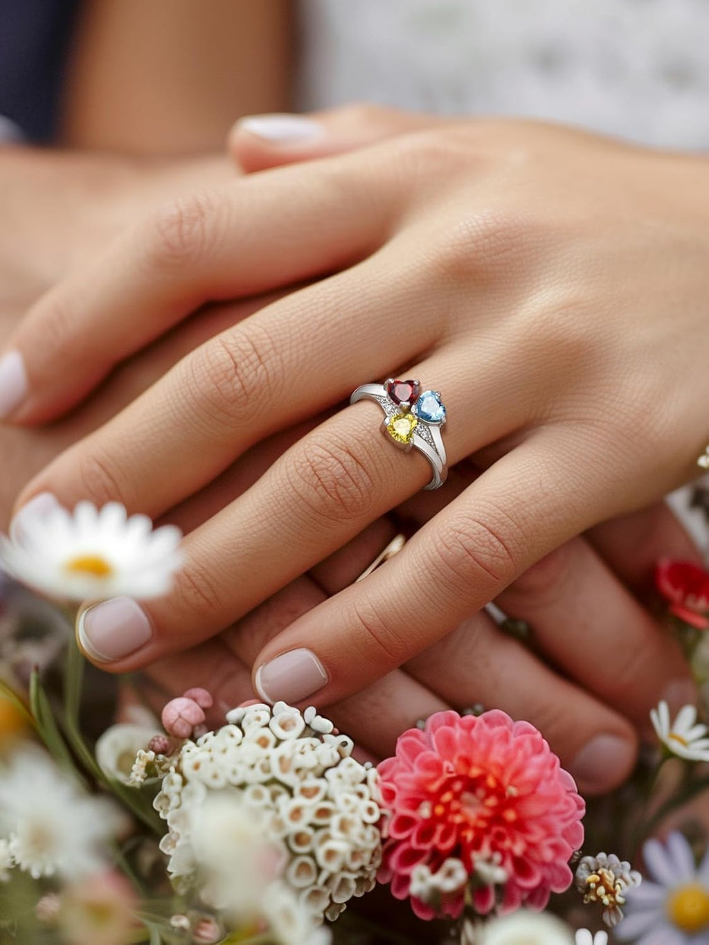 Personalized Family Ring with 3 Birthstones Customized 925 Sterling Silver Ring with Names Crystal AAA+ Cubic Zirconia Stones Jewelry Elegant Finger Decoration for Women : Clothing, Shoes & Jewelry