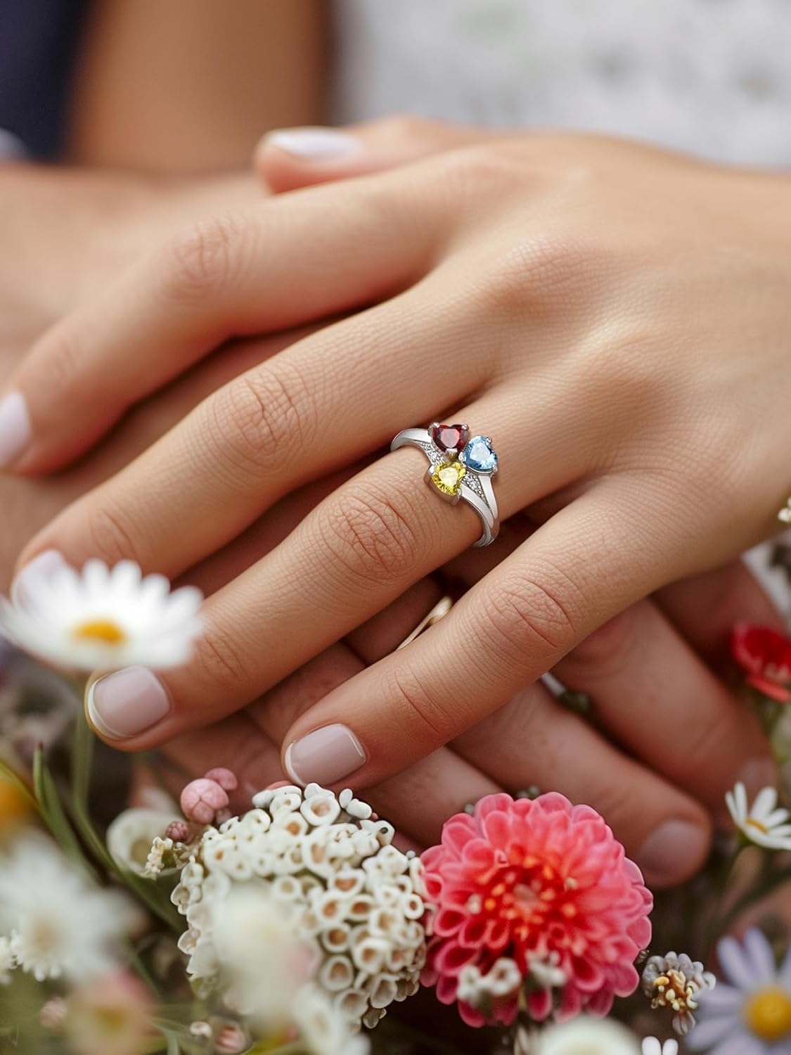 Personalized Family Ring with 3 Birthstones Customized 925 Sterling Silver Ring with Names Crystal AAA+ Cubic Zirconia Stones Jewelry Elegant Finger Decoration for Women : Clothing, Shoes & Jewelry